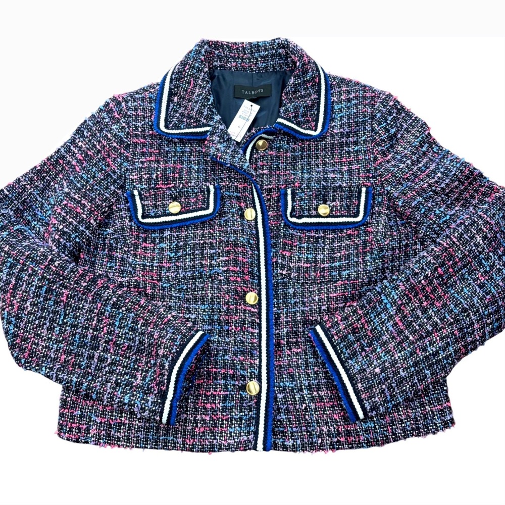 NWT $199 Talbots Womens 6 Multicolor Tweed Jacket Multi-color Gold Button Work